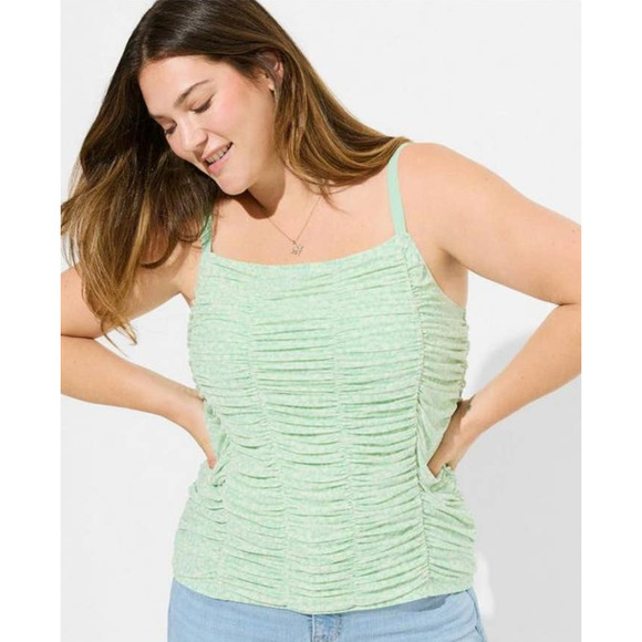 New Torrid Womans Sz 5X Plus Tanks Shirred Mesh Stretch Floral Green Lined NWT - Picture 1 of 10